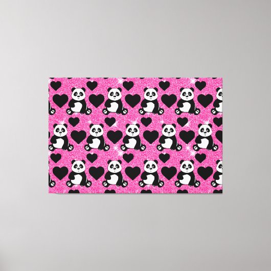 Panda Beer Dierenvriend Black Harten Roze Glitter Canvas Afdruk (Voorkant)