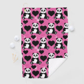 Panda Beer Dierenvriend Black Harten Roze Glitter Golfhanddoek (Insitu)