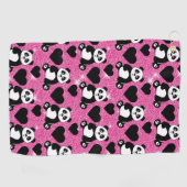 Panda Beer Dierenvriend Black Harten Roze Glitter Golfhanddoek (Horizontaal)