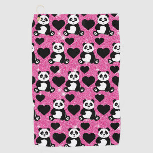 Panda Beer Dierenvriend Black Harten Roze Glitter Golfhanddoek