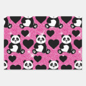 Panda Beer Dierenvriend Black Harten Roze Glitter Inpakpapier Vel (Voorkant 3)