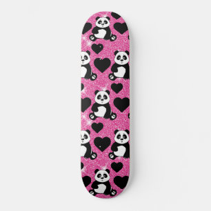 Panda Beer Dierenvriend Black Harten Roze Glitter Persoonlijk Skateboard