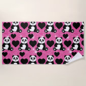 Panda Beer Dierenvriend Black Harten Roze Glitter Strandlaken (Voorkant)