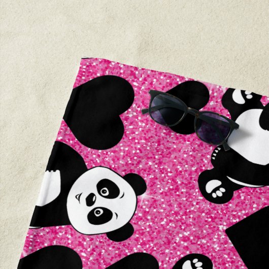 Panda Beer Dierenvriend Black Harten Roze Glitter Strandlaken (In situ)