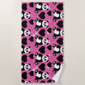 Panda Beer Dierenvriend Black Harten Roze Glitter Strandlaken (Voorkant)