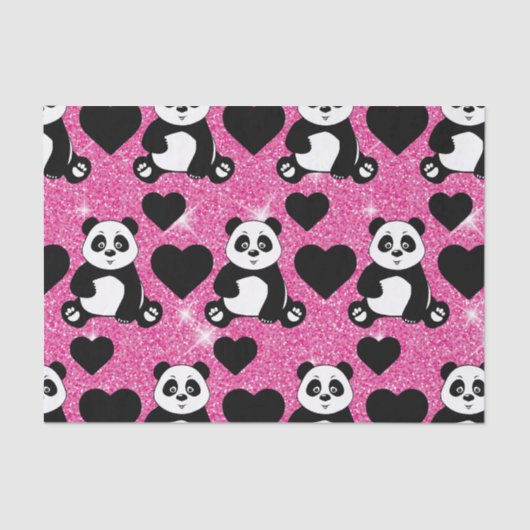 Panda Beer Dierenvriend Black Harten Roze Glitter Tissuepapier (Voorkant)