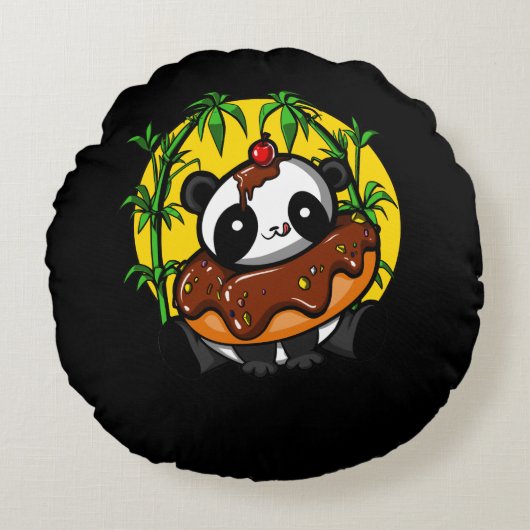Panda Beer Donut Lover Animal Rond Kussen (Voorkant)