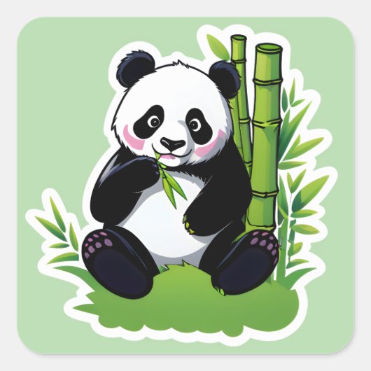Panda beer eet bamboebladeren vierkante sticker (Voorkant)