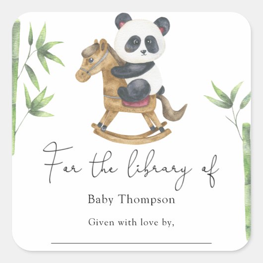 Panda Beer en bamboe- Baby Shower-boekenlegger Vierkante Sticker (Voorkant)