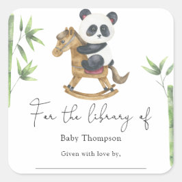 Panda Beer en bamboe- Baby showers boekenplaat Vierkante Sticker