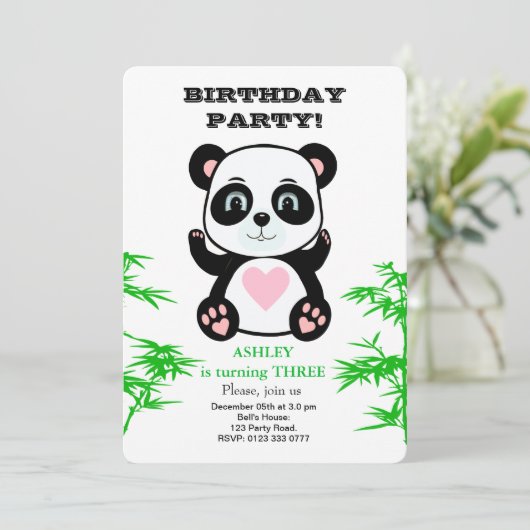 Panda Beer en Bamboe Plant Kinderen op zaterdag Ui Kaart (Staand voorkant)