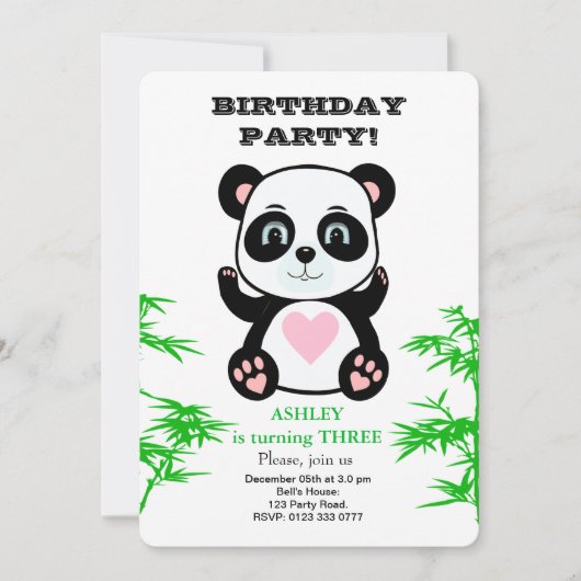 Panda Beer en Bamboe Plant Kinderen op zaterdag Ui Kaart (Voorkant)