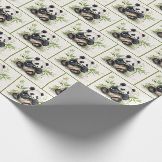 Panda Beer en Bamboe Waterverf Cadeaupapier (Hoek)