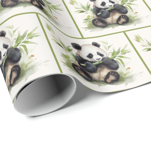 Panda Beer en Bamboe Waterverf Cadeaupapier (Rol Hoek)