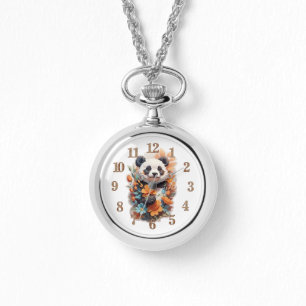 Panda Beer en Bloemen Horloge