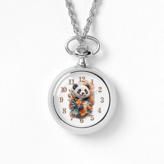 Panda Beer en Bloemen Horloge (Voorkant)