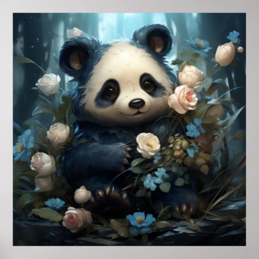 Panda Beer en Bloemen Poster (Voorkant)
