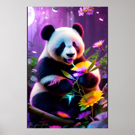 Panda Beer en Bloemen Poster (Voorkant)