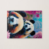 Panda Beer en Cub met Bloemen Legpuzzel (Horizontaal)