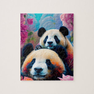 Panda Beer en Cub met Bloemen Legpuzzel