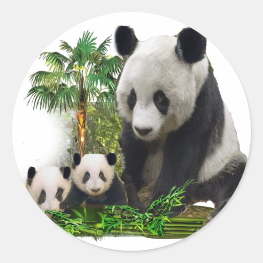 Panda-beer en cubs, ornament van kunstmetaal ronde sticker (Voorkant)