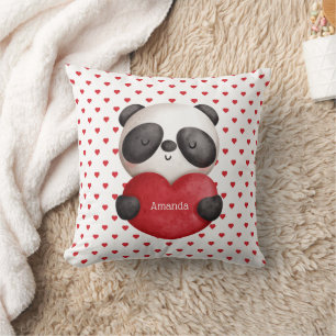 Panda Beer en Hart-Tweezijdig-Monogram Kussen