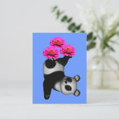 Panda-Beer en roze Zinnia-bloem-Briefkaart Briefkaart (Staand voorkant)