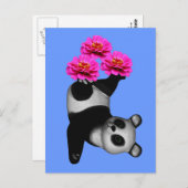 Panda-Beer en roze Zinnia-bloem-Briefkaart Briefkaart (Voorkant / Achterkant)