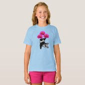 Panda-Beer en roze zinnia-bloemen T-shirt (Voorkant volledig)