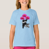 Panda-Beer en roze zinnia-bloemen T-shirt (Voorkant)