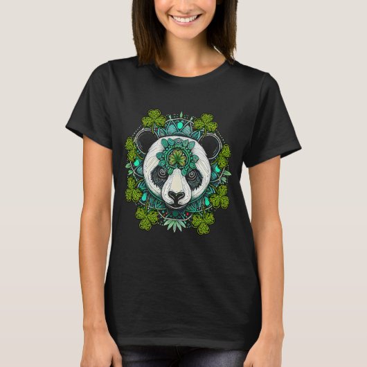 Panda beer Face Head Mandala Shamrock C St Patrick T-shirt (Voorkant)