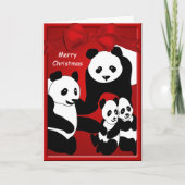 Panda Beer Familie Vier Kerstavond Feestdagen Kaart (Voorkant)