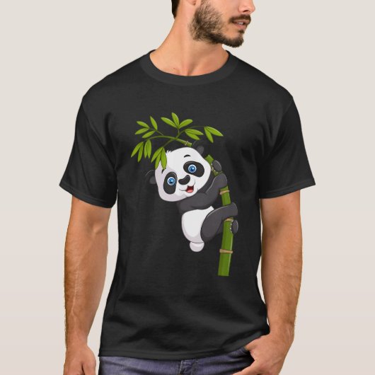 Panda Beer Gekke Dier Klimmen Bamboe T-shirt (Voorkant)