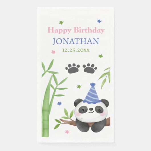Panda Beer Groene Bamboe Kinderverjaardag  Servet (Voorkant)