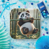 Panda Beer hangend aan een bamboetak Papieren Bordje (Feest)