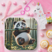 Panda Beer hangend aan een bamboetak Papieren Bordje (Feest)