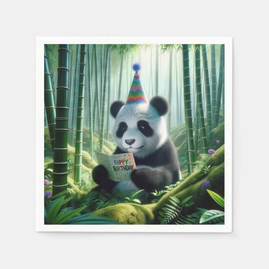 Panda Beer Het lezen van een verjaardag Kaart Servet (Voorkant)