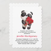 Panda Beer Holding Bouquet van Rozen Birthday Kaart (Voorkant / Achterkant)
