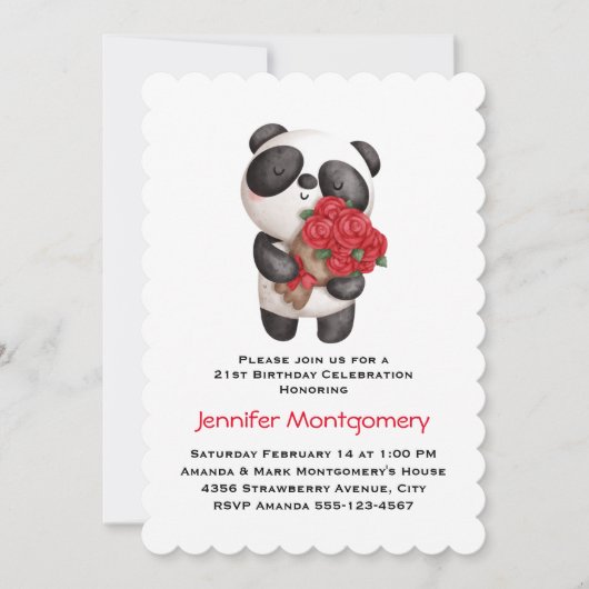 Panda Beer Holding Bouquet van Rozen Birthday Kaart (Voorkant)