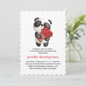Panda Beer Holding Bouquet van Rozen Birthday Kaart (Staand voorkant)