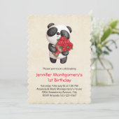 Panda Beer Holding Bouquet van Rozen Birthday Kaart (Staand voorkant)