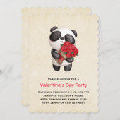 Panda Beer Holding Bouquet van Valentijnse Rozen Kaart (Voorkant / Achterkant)