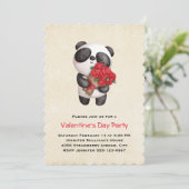 Panda Beer Holding Bouquet van Valentijnse Rozen Kaart (Staand voorkant)