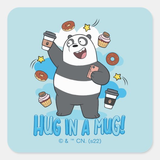 Panda Beer - Hug in een Mok! Vierkante Sticker (Voorkant)