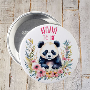 Panda Beer in Bloemen Baby shower Nana om te zijn Ronde Button 7,6 Cm