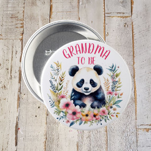Panda Beer in Bloemen Baby shower Oma om te zijn Ronde Button 7,6 Cm