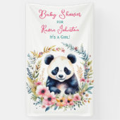 Panda Beer in Bloemen Meisjes Baby shower Spandoek (Verticaal)