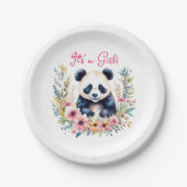 Panda Beer in Bloemen Meisje's Het is een Meisje Papieren Bordje (Voorkant)