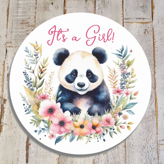 Panda Beer in Bloemen Meisje's Het is een Meisje Ronde Sticker