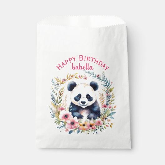Panda Beer in Bloemen Meisjes Verjaardag Gepersona Bedankzakje (Voorkant)